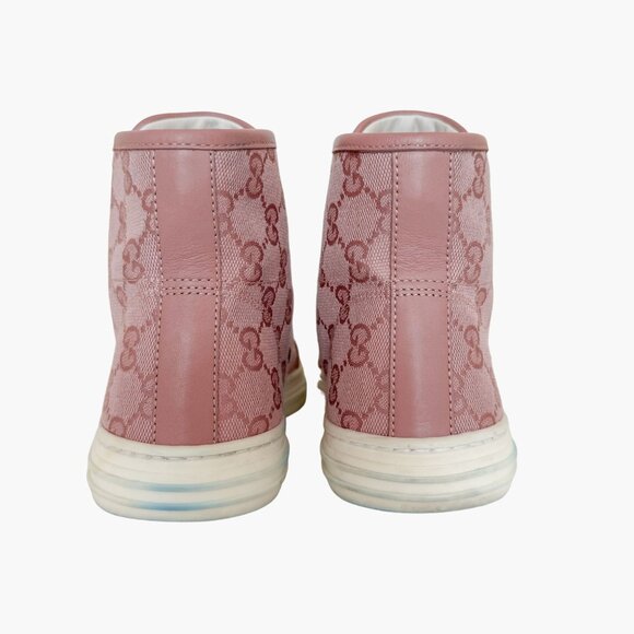 Gucci Rebel High Top GG Sneakers EU 37 US 7 Pink Monogram Canvas Lace Up Cap Toe - Picture 7 of 13